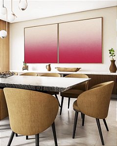 Duo de Quadros Quadrados Abstrato Degradê Marfim Rosa Textura Canvas Moldura