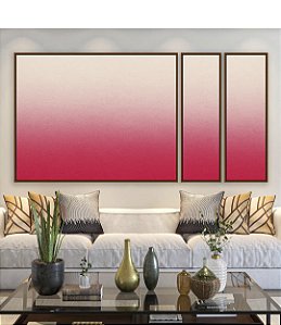 Trio de Quadros Estilizados Abstrato Degradê Marfim Rosa Textura Canvas Moldura