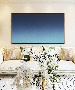Quadro Horizontal Abstrato Degradê Tons de Azul Textura Canvas Moldura
