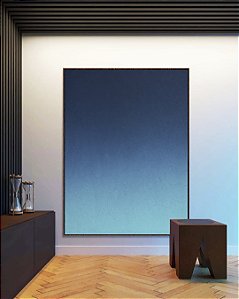 Quadro Vertical Abstrato Degradê Tons de Azul Textura Canvas Moldura