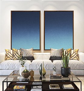 Duo de Quadros Abstrato Degradê Tons de Azul Textura Canvas Moldura