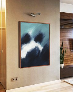 Quadro Vertical Abstrato Azul Turquesa Branco Canvas Moldura