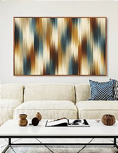 Quadro Horizontal Abstrato Listras Degradê Azul Bronze Canvas Moldura