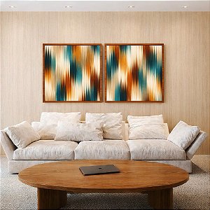 Duo de Quadros Quadrados Abstrato Listras Degradê Azul Bronze Canvas Moldura