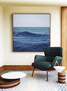 Quadro Quadrado Mar Alto Ondulado Céu Azul Natureza Canvas Moldura