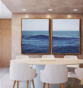 Duo de Quadros Mar Alto Ondulado Céu Azul Natureza Canvas Moldura