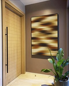 Quadro Vertical Abstrato Listras Degradê Bronze Cobre Bege Canvas Moldura