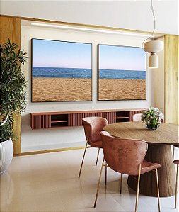 Duo de Quadros Quadrados Praia Areia Mar Azul Céu Claro Canvas Moldura