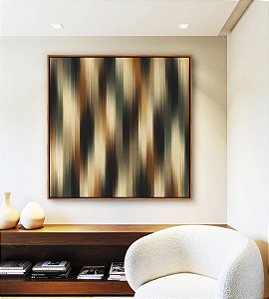 Quadro Quadrado Abstrato Listras Degradê Verde Cobre Marfim Canvas Moldura
