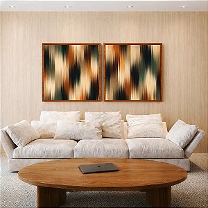 Duo de Quadros Quadrados Abstrato Listras Degradê Verde Cobre Marfim Canvas Moldura