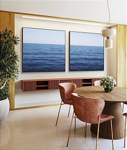 Duo de Quadros Quadrados Mar Alto Calmo Céu Azul Claro Natureza Canvas Moldura