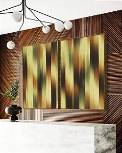 Duo de Quadros Abstrato Listras Degradê Verde Marrom Cobre Canvas Moldura