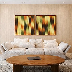 Duo de Quadros Quadrados Abstrato Listras Degradê Verde Marrom Cobre Canvas Moldura
