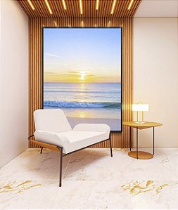 Quadro Vertical Praia Mar Azul Claro Nascer do Sol Natureza Canvas Moldura