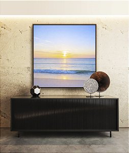 Quadro Quadrado Praia Mar Azul Claro Nascer do Sol Natureza Canvas Moldura