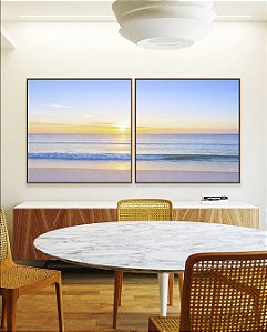 Duo de Quadros Quadrados Praia Mar Azul Claro Nascer do Sol Natureza Canvas Moldura