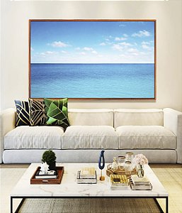 Quadro Horizontal Mar Calmo Azul Céu Claro Nuvens Natureza Canvas Moldura
