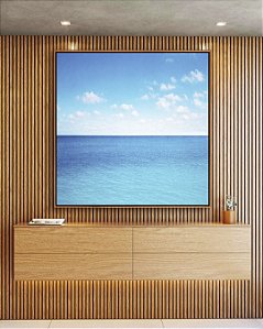 Quadro Quadrado Mar Calmo Azul Céu Claro Nuvens Natureza Canvas Moldura