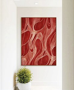 Quadro Vertical Abstrato Vermelho Tijolo Salmão Contornos Canvas Moldura