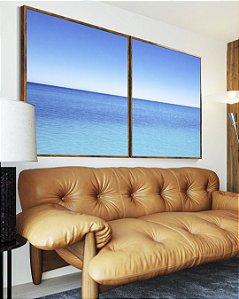 Duo de Quadros Mar Azul Calmo Céu Claro Limpo Natureza Canvas Moldura