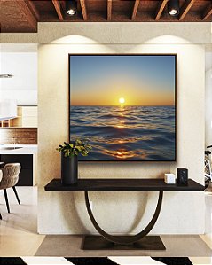 Quadro Quadrado Pôr do Sol em Mar Calmo Azul Natureza Canvas Moldura