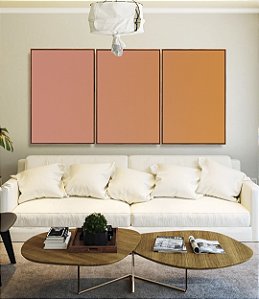 Trio de Quadros Abstrato Degradê Rosa Salmão Bronze Canvas Moldura