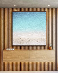 Quadro Quadrado Praia Areia Branca Mar Azul Turquesa Paraíso Canvas Moldura