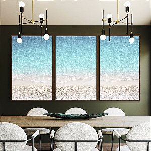 Trio de Quadros Praia Areia Branca Mar Azul Turquesa Paraíso Canvas Moldura