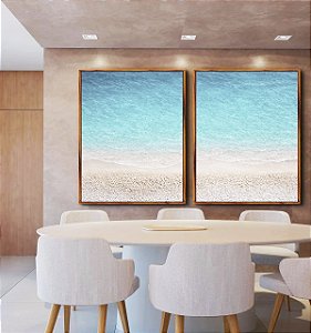 Duo de Quadros Praia Areia Branca Mar Azul Turquesa Paraíso Canvas Moldura