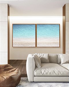 Duo de Quadros Quadrados Praia Areia Branca Mar Azul Turquesa Paraíso Canvas Moldura