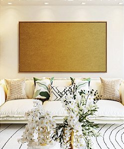 Quadro Horizontal Abstrato Degradê Mostarda Amarelo Ouro Canvas Moldura