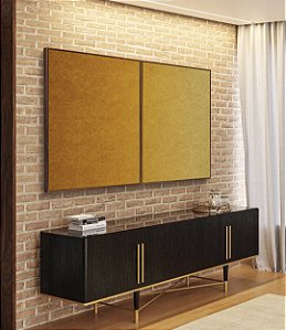 Duo de Quadros Abstrato Degradê Mostarda Amarelo Ouro Canvas Moldura