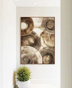 Quadro Vertical Abstrato Círculos Marrom Bege Canvas Moldura