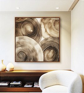 Quadro Quadrado Abstrato Círculos Marrom Bege Canvas Moldura