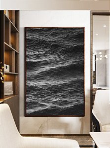 Quadro Vertical Mar Alto Ondulado Preto e Branco Natureza Canvas Moldura