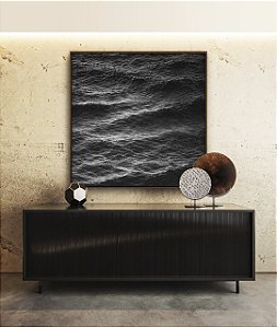 Quadro Quadrado Mar Alto Ondulado Preto e Branco Natureza Canvas Moldura