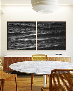 Duo de Quadros Quadrados Mar Alto Ondulado Preto e Branco Natureza Canvas Moldura