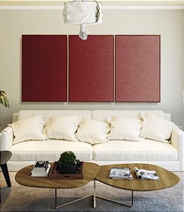 Trio de Quadros Abstrato Degradê Vermelho Rosa Canvas Moldura