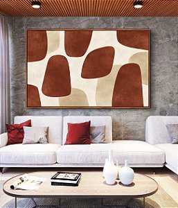 Quadro Horizontal Abstrato Minimalista Vermelho Marfim Canvas Moldura