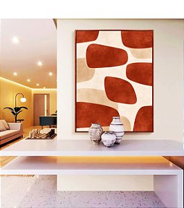 Quadro Vertical Abstrato Minimalista Vermelho Marfim Canvas Moldura