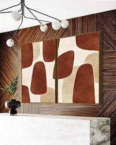 Duo de Quadros Abstrato Minimalista Vermelho Marfim Canvas Moldura