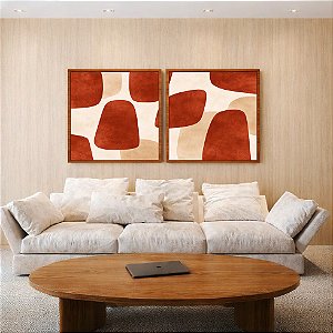 Duo de Quadros Quadrados Abstrato Minimalista Vermelho Marfim Canvas Moldura