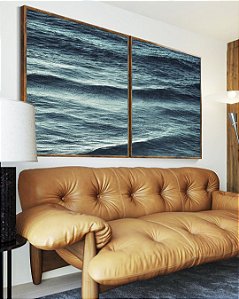Duo de Quadros Alto Mar Azul Turquesa Ondulado Natureza Canvas Moldura
