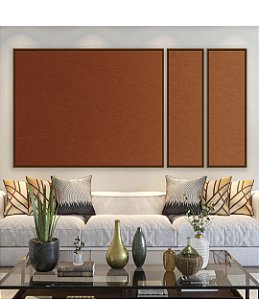 Trio de Quadros Estilizados Abstrato Degradê Laranja Cobre Canvas Moldura