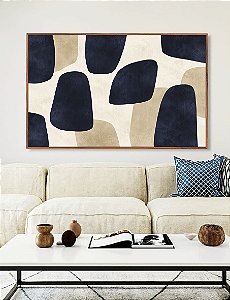 Quadro Horizontal Abstrato Minimalista Azul Marfim Canvas Moldura