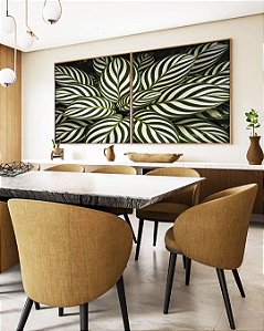 Duo de Quadros Quadrados Planta Calatheas Folhas Natureza Canvas Moldura