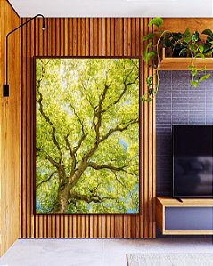Quadro Vertical Paisagem Copa de Árvore Folhas Verde Claro Natureza Canvas Moldura