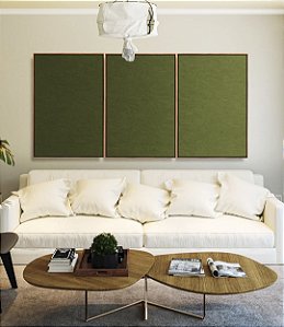 Trio de Quadros Abstrato Degradê Verde Oliva Canvas Moldura