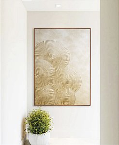 Quadro Vertical Abstrato Circulos Marfim Textura Canvas Moldura