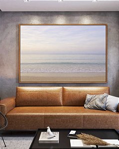 Quadro Horizontal Praia Azul Prateado Céu Claro Lilás Natureza Canvas Moldura